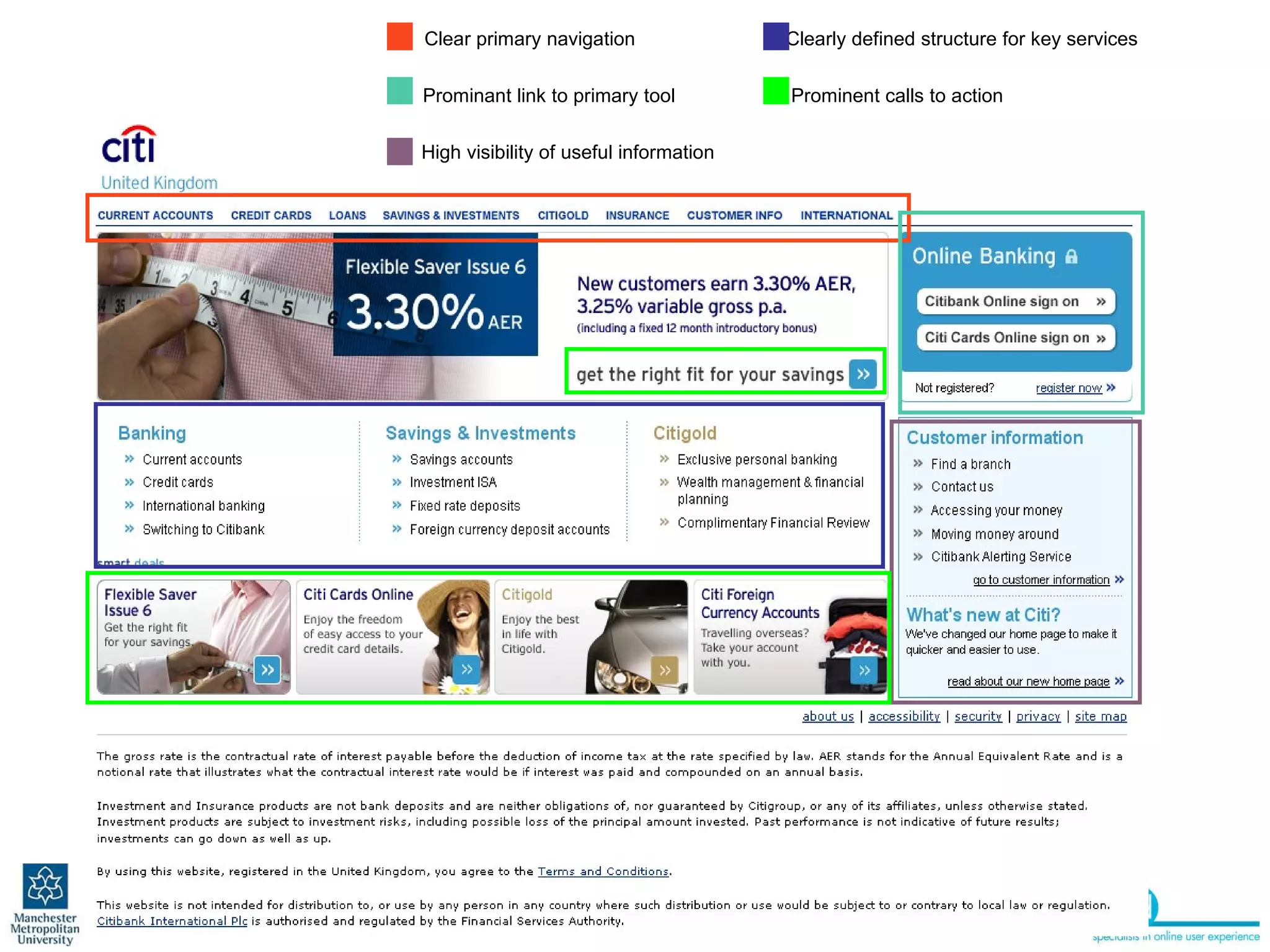 21st October 2010 Paul Rouke - Head of Usability at PRWD |   Clear primary navigation Prominant link to primary tool High visibility of useful information Clearly defined structure for key services  Prominent calls to action 