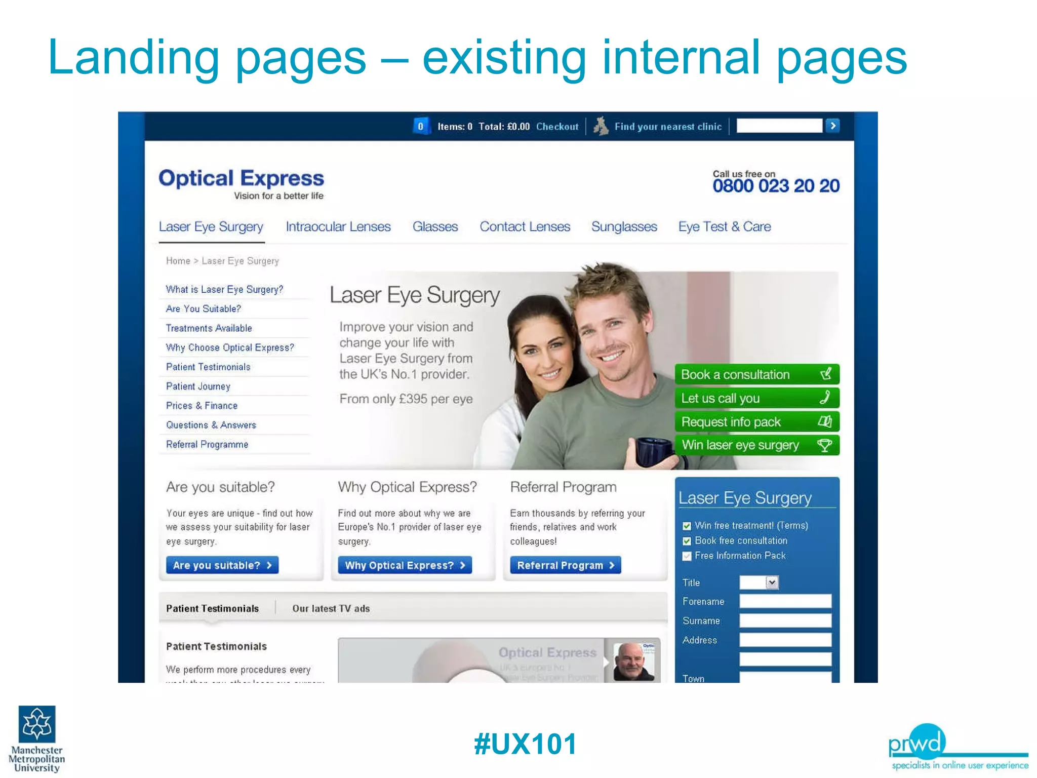 Landing pages – existing internal pages 