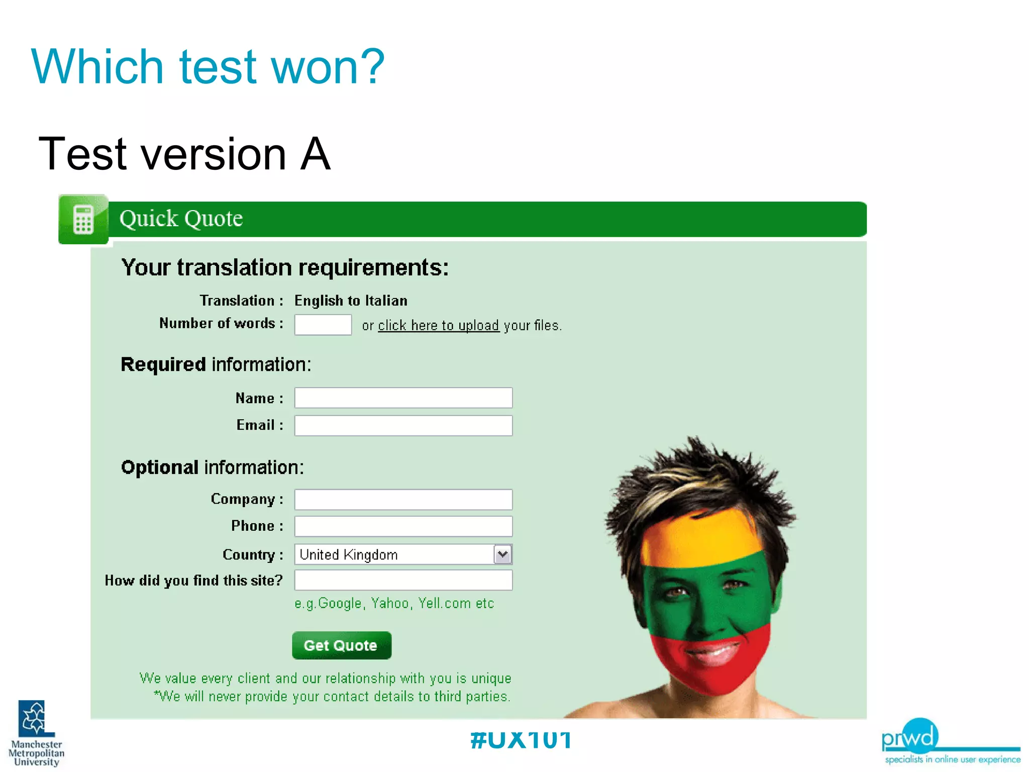 Which test won? Test version A 