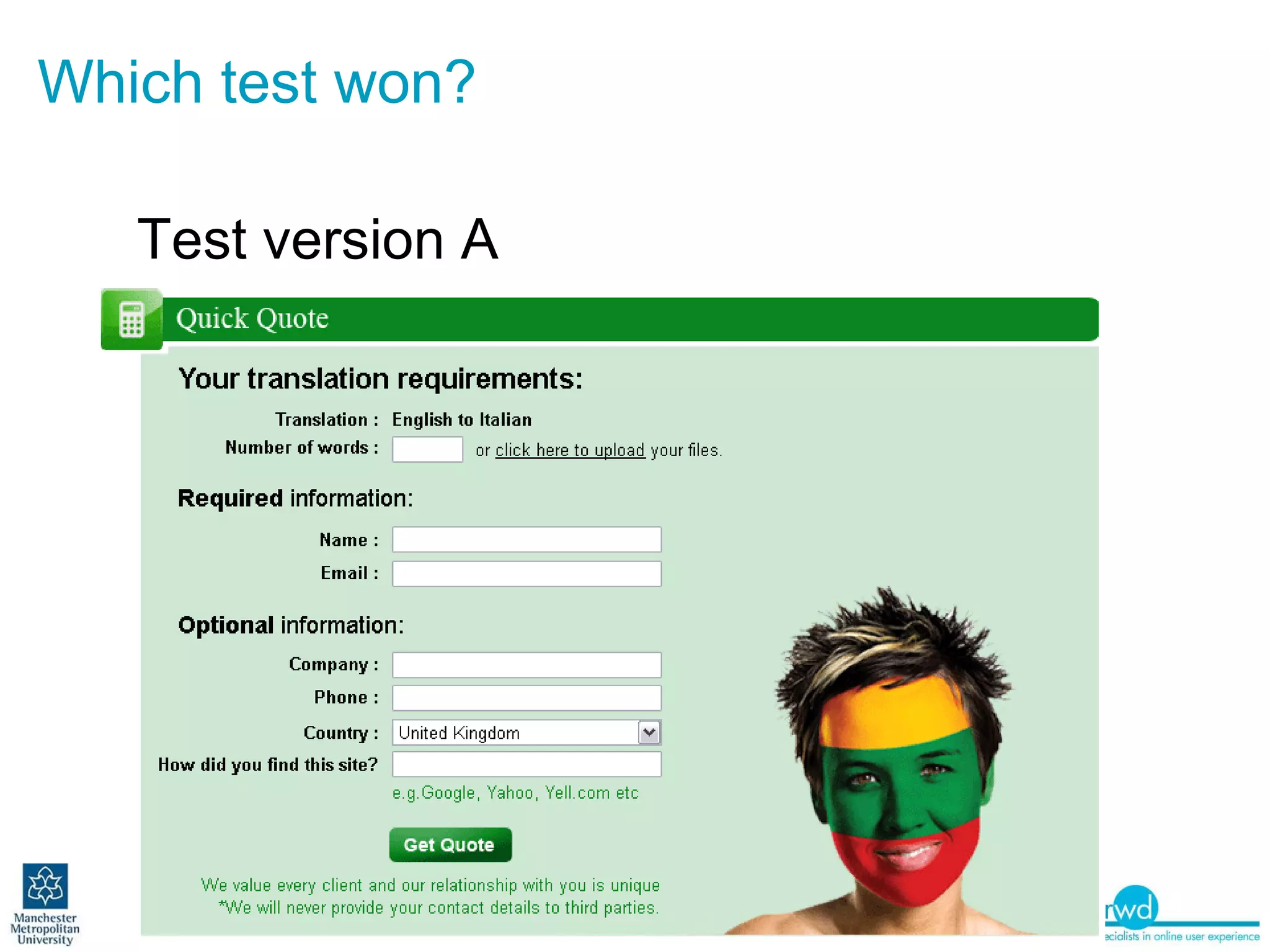 Which test won? Test version A 