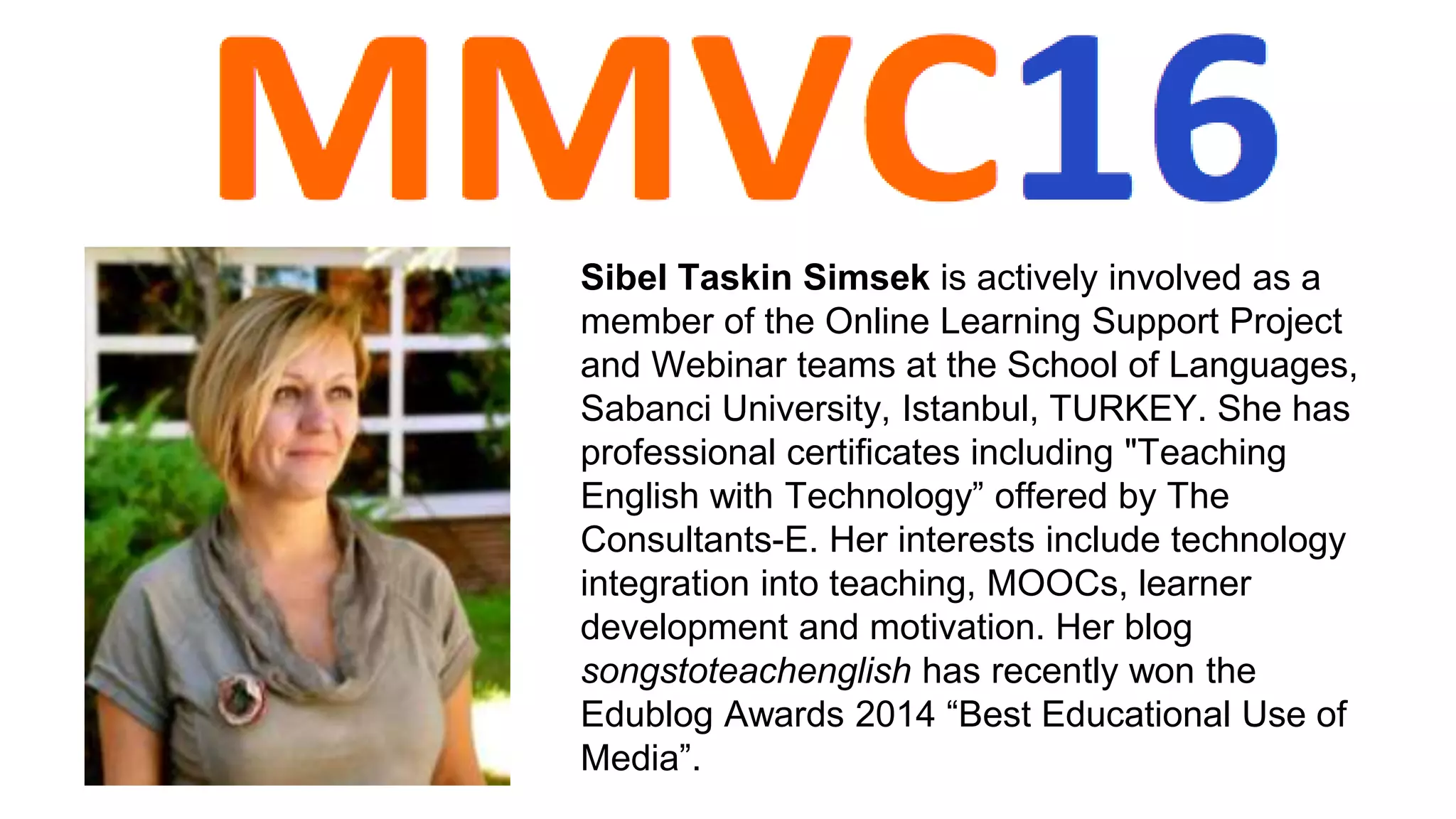 Anita Adnan is an ELT / ICT Consultant and Trainer with
more than 17 years of teaching experience. She has been
involved in training and coaching ESL learners, teacher
trainees and corporate figures. She believes that technology
can help work and life balance, especially for busy moms. She
has been teaching online and sharing her expertise with moms
in Malaysia and have developed some modules on Work
Anywhere! She is an admin and founder of a big support
group on fb - Doctorate Support Group with almost 47,000
members worldwide, though mostly Malaysian. In this
presentation, she will share how is currently exploring
Facebook LIVE, both on iphones and desktops and the useful
features in them. For more info about her work, please visit:
www.anita-adnan.webnode.com
Photo
 