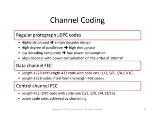 Channel Coding
Regular protograph LDPC codes
• Highly structured simple decoder design
• High degree of parallelism high t...