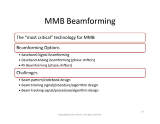 MMB Beamforming
The “most critical” technology for MMB
Beamforming Options
• Baseband Digital Beamforming
• Baseband Analo...