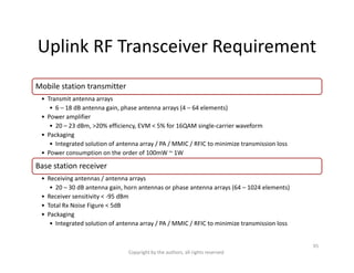 Uplink RF Transceiver Requirement
Mobile station transmitter
• Transmit antenna arrays
• 6 – 18 dB antenna gain, phase ant...