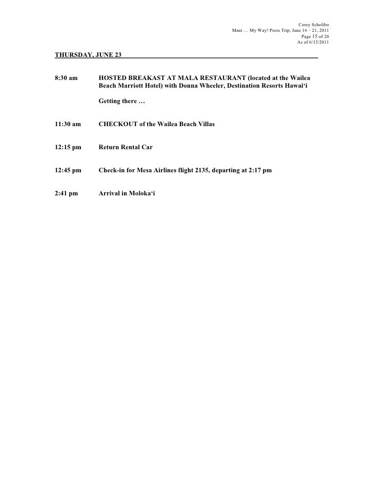 mmw detailed daily itinerary final corey scholibo daily itinerary