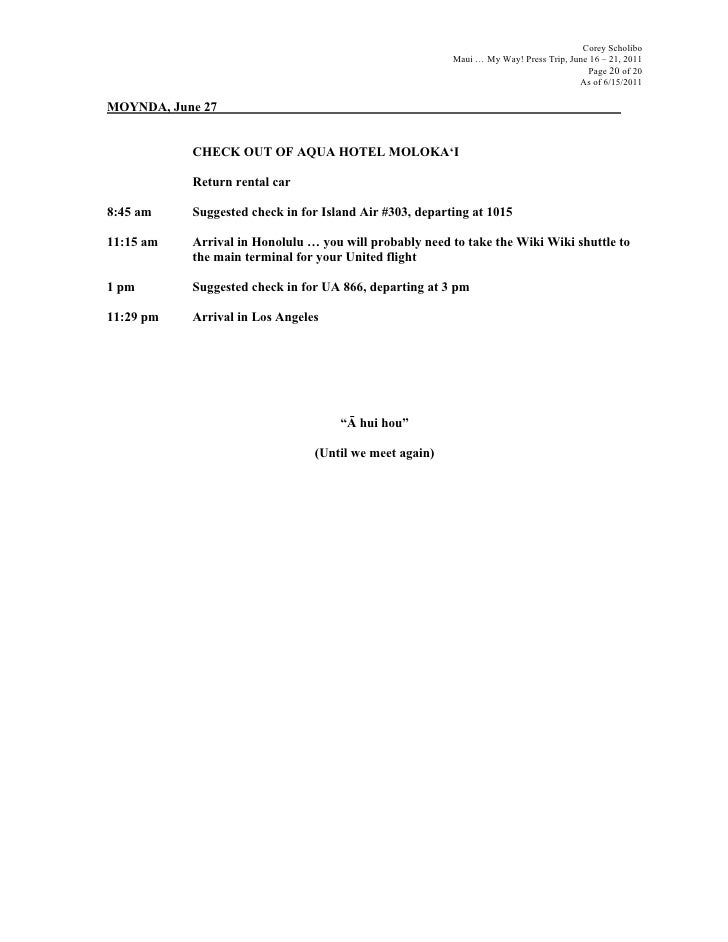mmw detailed daily itinerary final corey scholibo daily itinerary