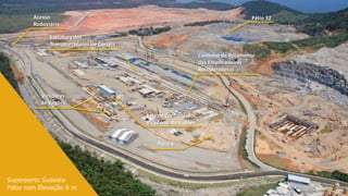 Acesso                                                                      Pátio 32
        Rodoviário

              Estrutura dos
              Transportadores de Correia
                                                                  Caminho de Rolamento
                                                                  das Empilhadeiras
                                                                  Recuperadoras



          Viradores
          de Vagões

                                           Sala de Controle dos
                                           Viradores de Vagões


                                               Pátio 6




Superporto Sudeste
Pátio com Elevação 6 m
                                                                                               26
 