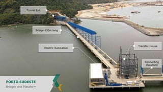 Tunnel Exit

Bridge 430m long

Electric Substation

Transfer House

Connecting
Plataform

PORTO SUDESTE
Bridges and Plataform

 