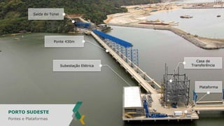 Saída do Túnel
Ponte 430m
Subestação Elétrica
Plataforma
Casa de
Transferência
PORTO SUDESTE
Pontes e Plataformas
 