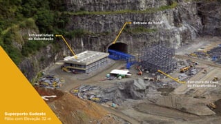 Superporto Sudeste
Pátio com Elevação 32 m
Estrutura da Casa
de Transferência
Infraestrutura
da Subestação
Entrada do Túnel
 