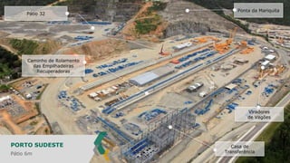 Caminho de Rolamento
das Empilhadeiras
Recuperadoras
Pátio 32
Ponta da Mariquita
Viradores
de Vagões
Casa de
Transferência
PORTO SUDESTE
Pátio 6m
 