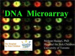 DNA Microarray
Mehran Haidari, PhD
Hospital for Sick Children
University of Toronto
 