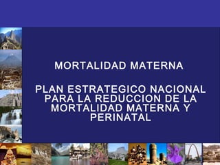 Experiencia en la Adecuación Cultural de Servicios de
Salud Sexual y Reproductiva en el Perú
MORTALIDAD MATERNA
PLAN ESTRATEGICO NACIONAL
PARA LA REDUCCION DE LA
MORTALIDAD MATERNA Y
PERINATAL
 