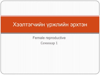 Female reproductive Семинар 1 Хээлтэгчийн үржлийн эрхтэн 