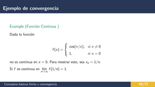 Ejemplo de continuidad de sucesiones
Conceptos básicos limite y convergencia. 60/75
 