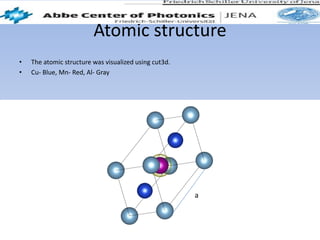 Atomic structure
• The atomic structure was visualized using cut3d.
• Cu- Blue, Mn- Red, Al- Gray
a
 
