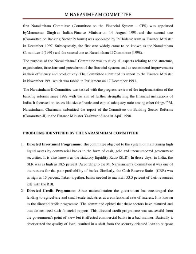 narasimham committee on banking sector reforms Recommendations of narasimham committee on banking sector reform – 1998. narasimham committee on banking sector reforms Recommendations of narasimham committee on banking sector reform – 1998.