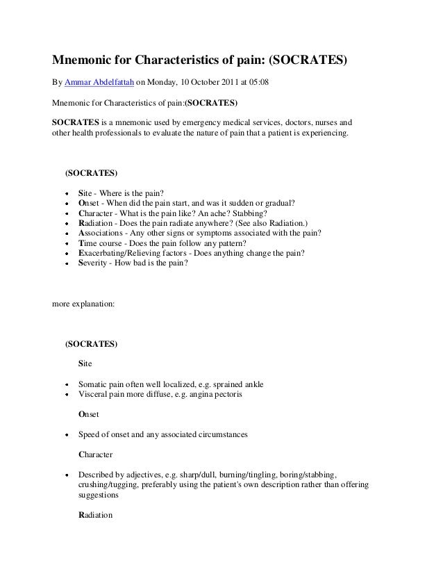 Mnemonic for characteristics of pain