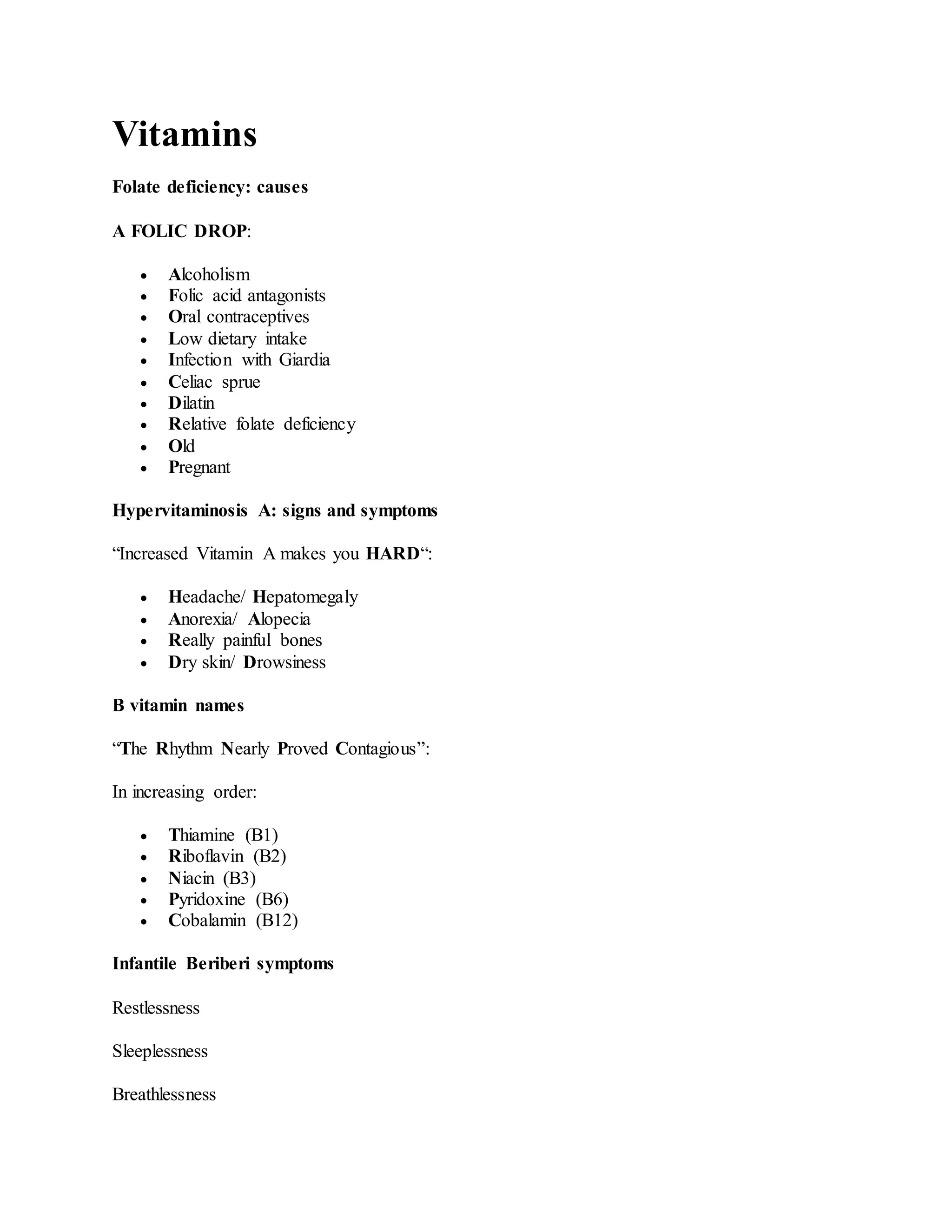 Mnemonics biochemistry vitamins | DOCX | Blood Disorders | Diseases and ...