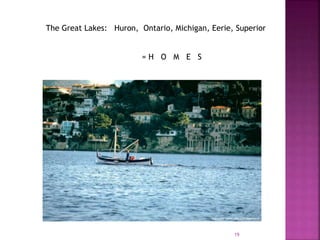 19
The Great Lakes: Huron, Ontario, Michigan, Eerie, Superior
= H O M E S
 