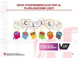 GRUP D’EXPERIMENTACIÓ PER AL
PLURILINGÜISME (GEP)
23
 