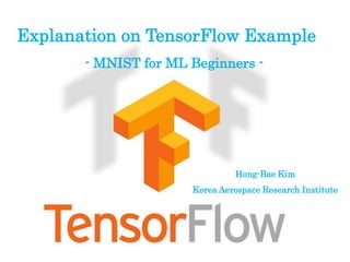 Explanation on TensorFlow Example
- MNIST for ML Beginners -
Hong-Bae Kim
Korea Aerospace Research Institute
 