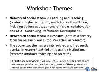 Workshop Themes
• Networked Social Media in Learning and Teaching
  (contexts: higher education; medicine and healthcare,
...