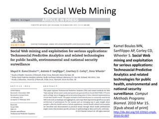 Social Web Mining
• Analysing Social Web (e.g., blogs, Twitter, etc.) post
  aggregates in real or near-real-time can give...