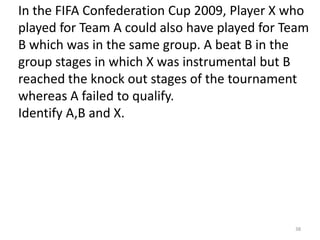 In the FIFA Confederation Cup 2009, Player X who
played for Team A could also have played for Team
B which was in the same...