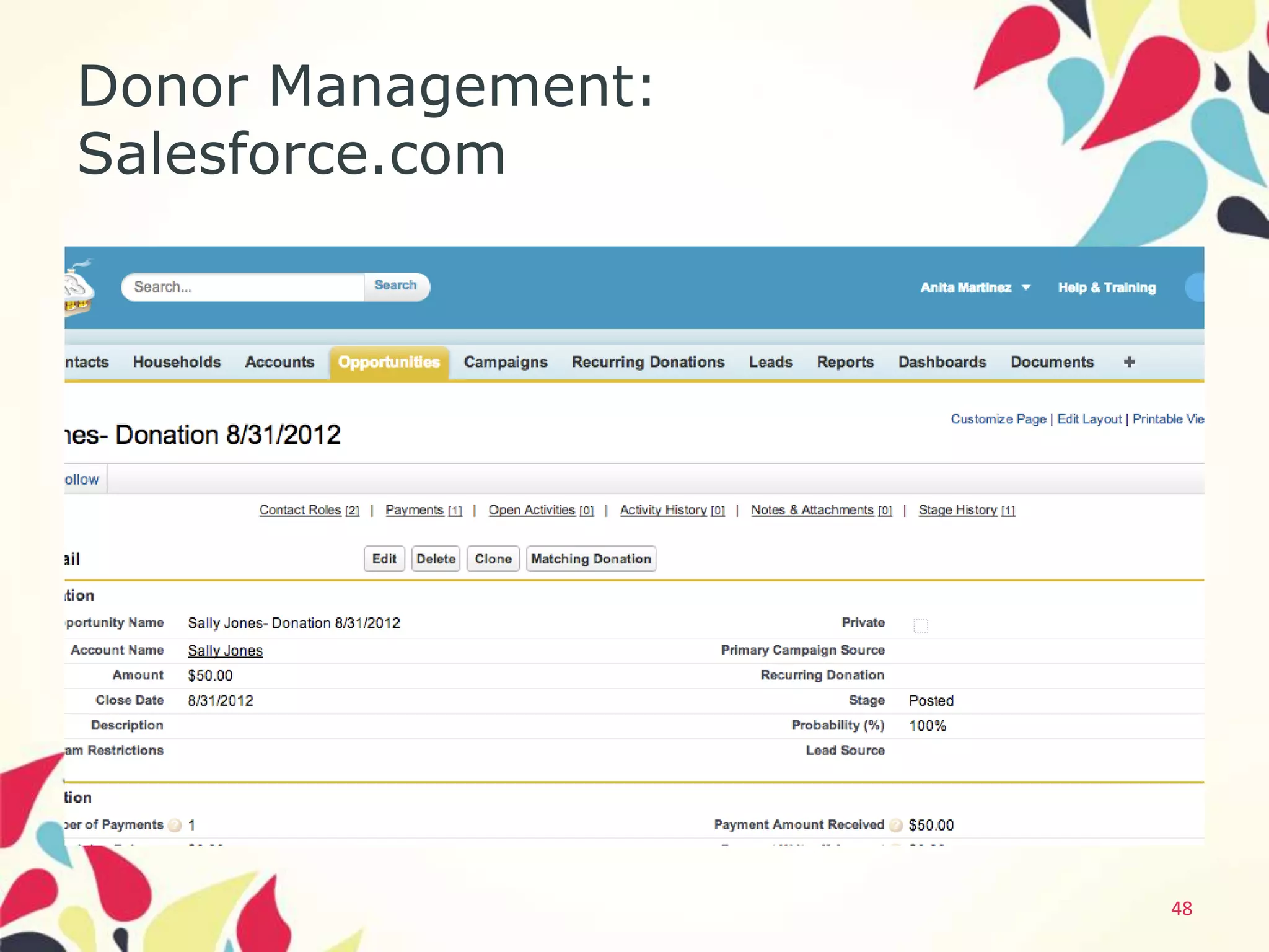 Donor Management:
Salesforce.com




                    48
 