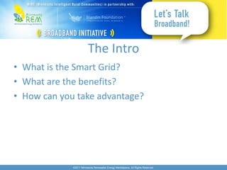 The Intro What is the Smart Grid? What are the benefits? How can you take advantage? 