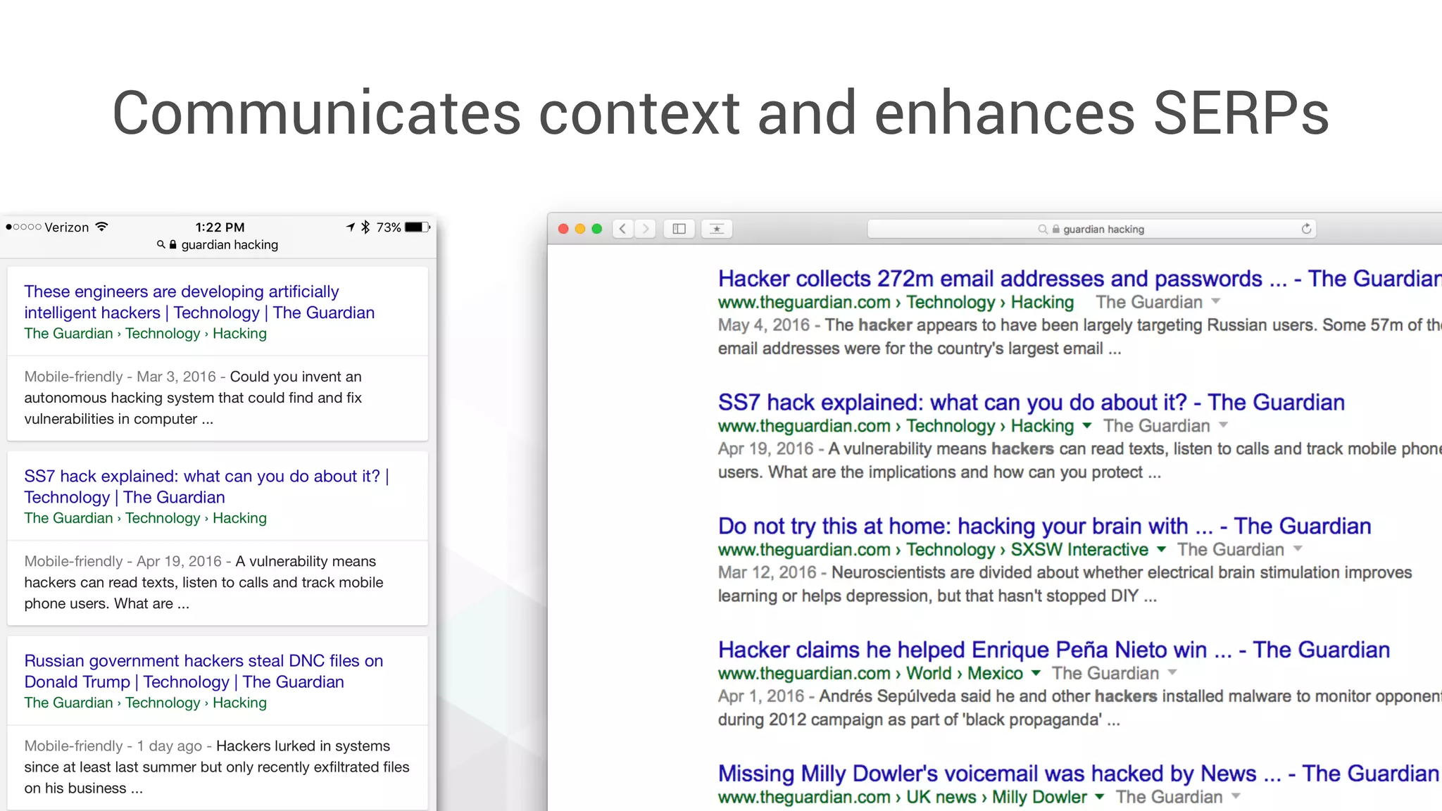 Communicates context and enhances SERPs
 