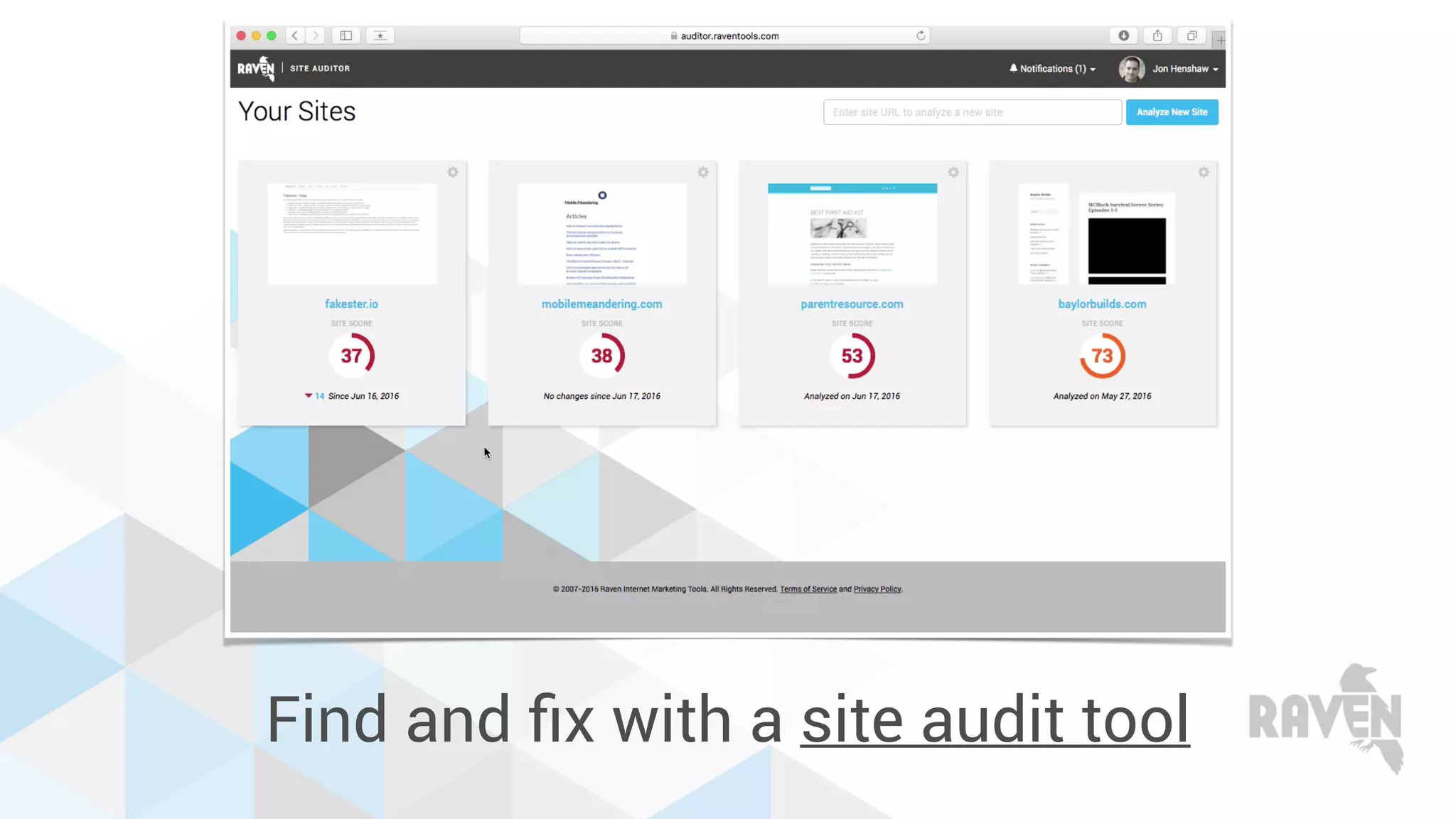 Find and ﬁx with a site audit tool
 
