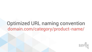 Optimized URL naming convention
domain.com/category/product-name/
 