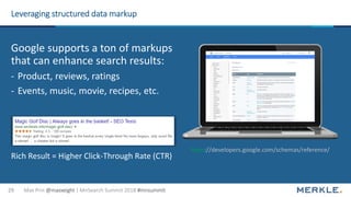 Max Prin @maxxeight | MnSearch Summit 2018 #mnsummit29
Leveraging structured data markup
Google supports a ton of markups
...