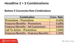 Headline 2 + 3 Combinations
@Matt_Umbro
Bottom 5 Conversion Rate Combinations
 
