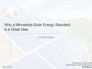 Why a Minnesota Solar Energy Standard
is a Great Idea
In 8 Vivid Charts
Presentation by John Farrell
ILSR’s Director of Democratic Energy
jfarrell@ilsr.orgMay 13, 2013
 