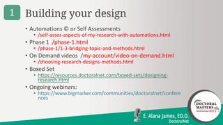 Building your design
• Automations © or Self Assessments
• /self-asses-aspects-of-my-research-with-automations.html
• Phas...