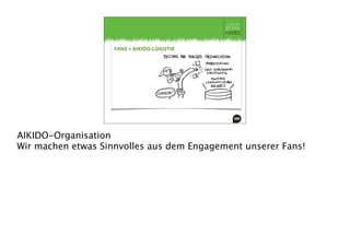 FANS = AIKIDO-LOGISTIK
AIKIDO-Organisation
Wir machen etwas Sinnvolles aus dem Engagement unserer Fans!
 