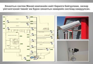 Хяналтын систем Манай компанийн нийт барилга байгууламж, засвар
үйлчилгээний төвийг иж бүрэн хяналтын камерийн системд хамруулсан.
 