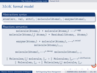 The Molecules of Knowledge model   Formal MoK


 MoK formal model

  Abstractions syntax
  atom(src, val, attr)c | molecul...
