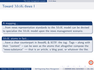 The news management scenario   MoK-News


 Toward MoK-News I



  A mapping...
  ...from news representation standards to ...