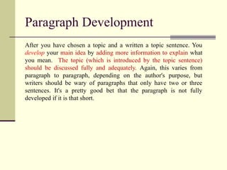 Comprehensive Guide to Paragraph Writing and Development Principles | PPT