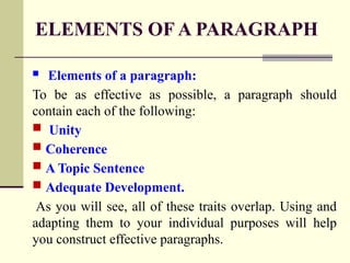 Comprehensive Guide to Paragraph Writing and Development Principles | PPT