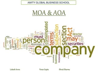 MOA & AOA
Lokesh Arora Paras Gupta ShrutiSharma
AMITY GLOBAL BUSINESS SCHOOL
 