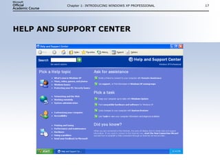 HELP AND SUPPORT CENTER Chapter 1: INTRODUCING WINDOWS XP PROFESSIONAL 