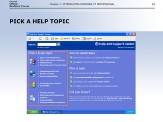 PICK A HELP TOPIC Chapter 1: INTRODUCING WINDOWS XP PROFESSIONAL 