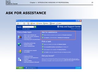 ASK FOR ASSISTANCE Chapter 1: INTRODUCING WINDOWS XP PROFESSIONAL 