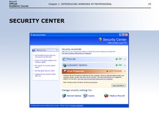 SECURITY CENTER Chapter 1: INTRODUCING WINDOWS XP PROFESSIONAL 