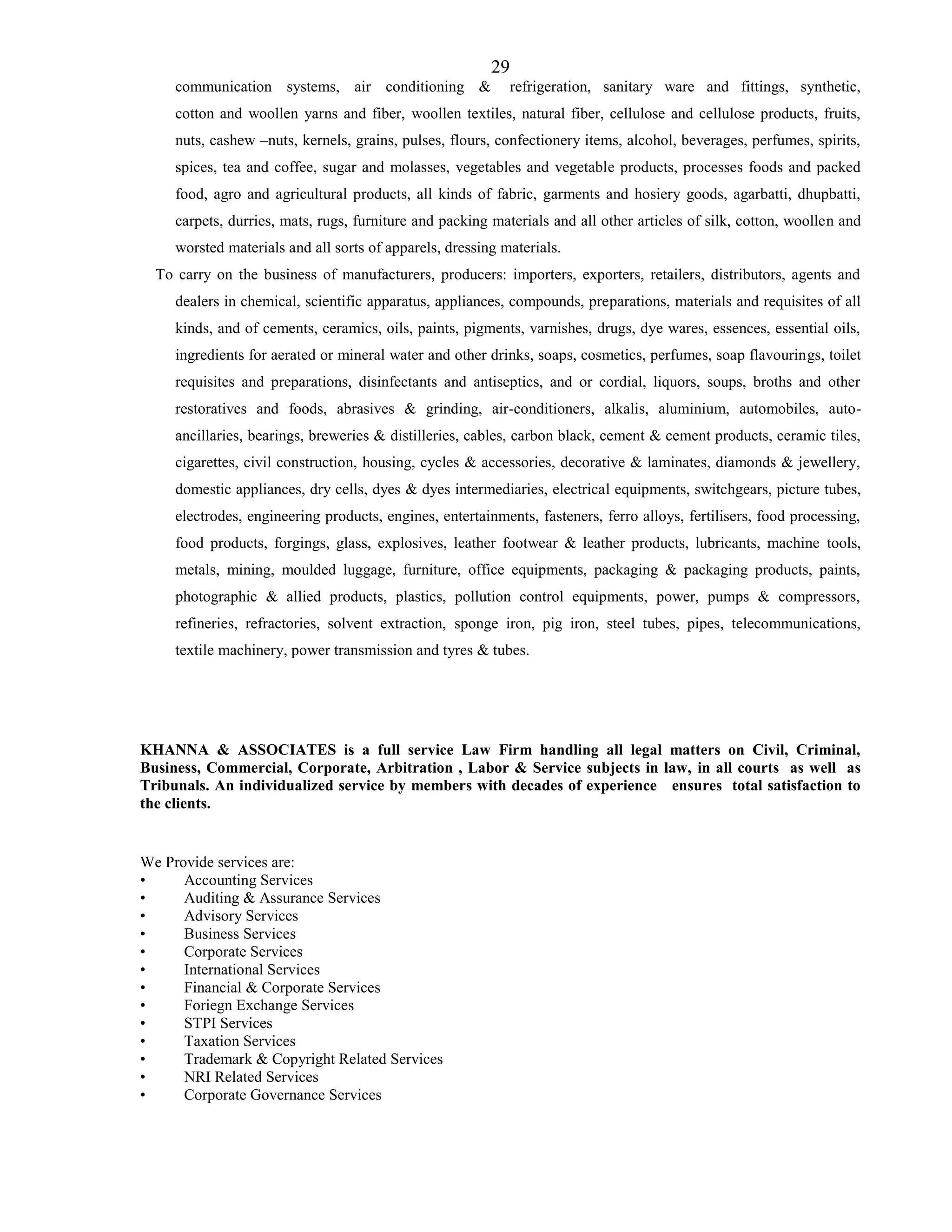 Format Of Main Object Clause of Various Types of Companies as Per